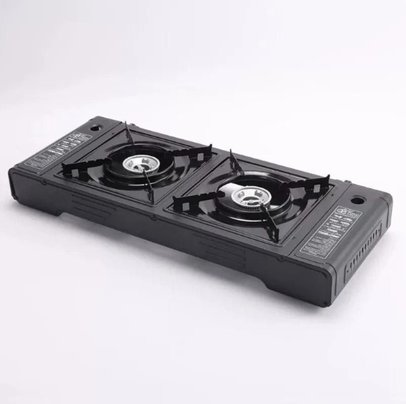 Portable Double Burner Cassette Gas Stove, Stainless Steel Outdoor Camping Cooker Double Head Gas Stove