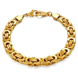 Newest 316L Stainless Steel Bracelet Men Wholesale Wristband 8mm Gold Color Male Hand Chain Link Bracelet Hip Hop Jewelry