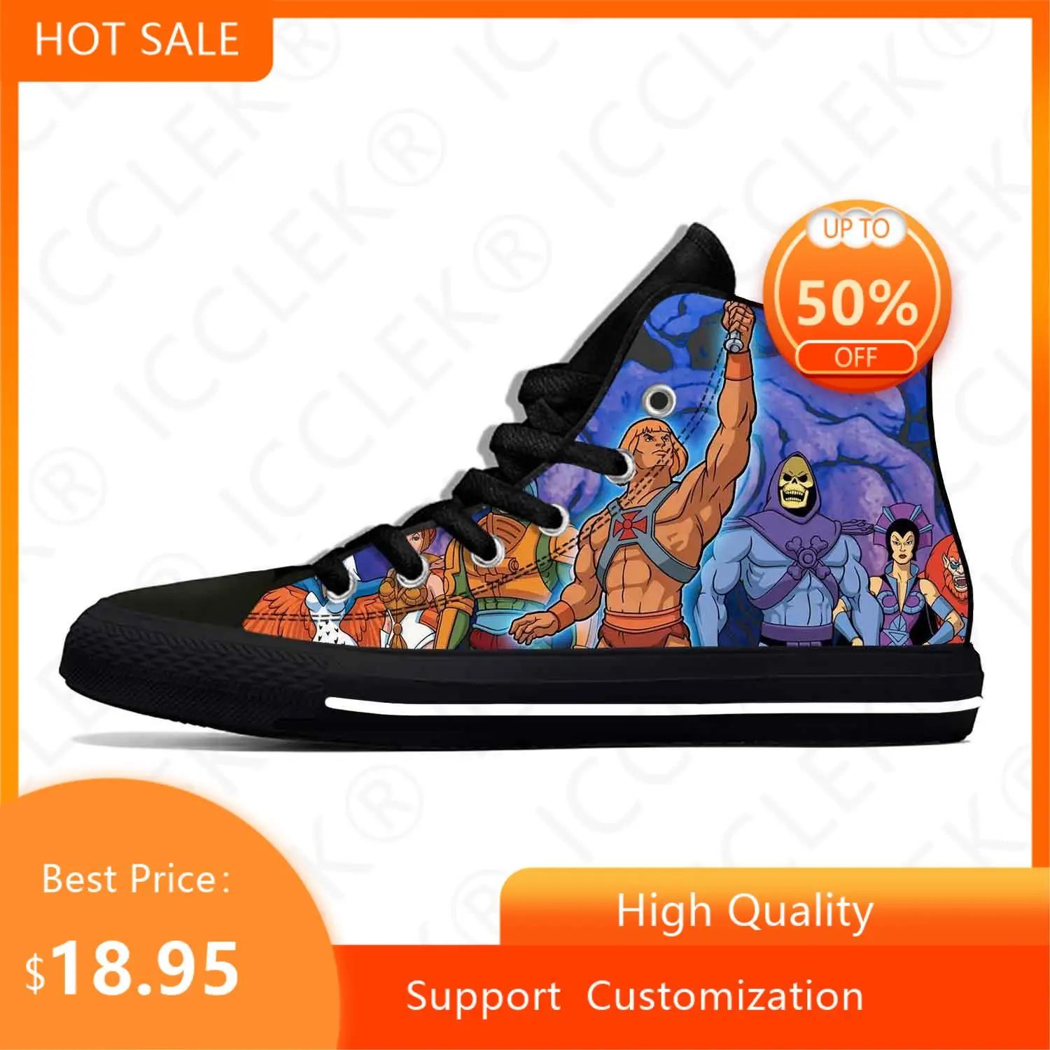 Masters Of The Universe Cartoon Skeletor He-Man Casual Cloth Shoes High Top Lightweight Breathable 3D Print Men Women Sneakers