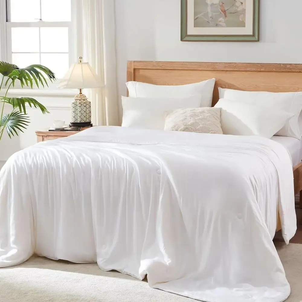 

Luxurious Lightweight King Size Blanket, Cooling Bamboo Viscose Shell, Organic Breathable Fill, Double Stitched, White