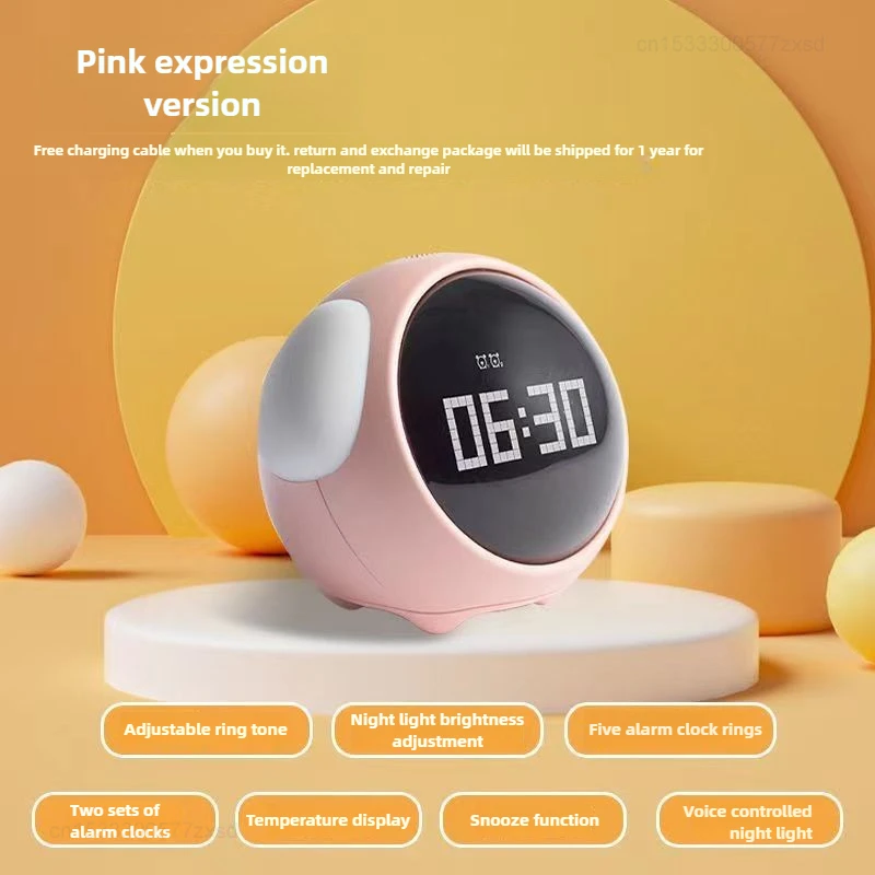 Xiaomi Cute Expression Alarm Clock Snooze Child Kids Digital Alarm Clocks Voice Control Intelligence LED Night Light for Bedroom