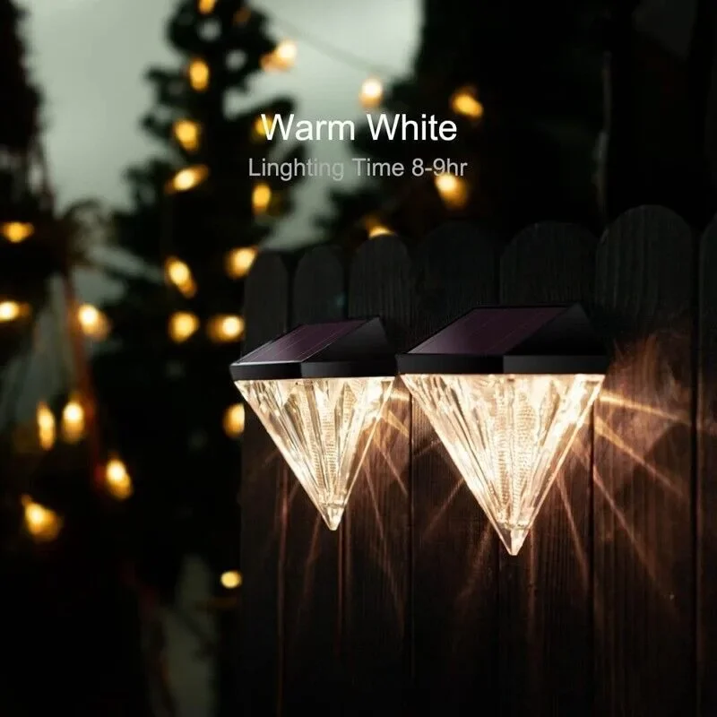 Solar Fence Lights Outdoor Garden Diamond Solar LED Wall Light IP65 Waterproof Garden Step Light for Terraces Railings