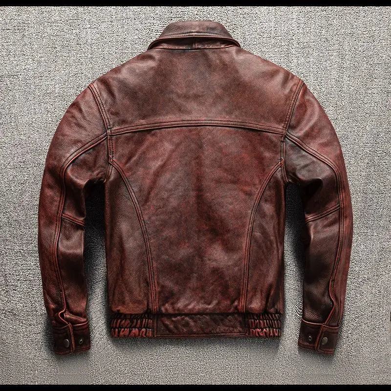 Cowhide Leather Jacket Men Retro Stone Grinding Old Flight Suit Leather Jacket Large Size Autumn and Winter Slim Jacket 5XL