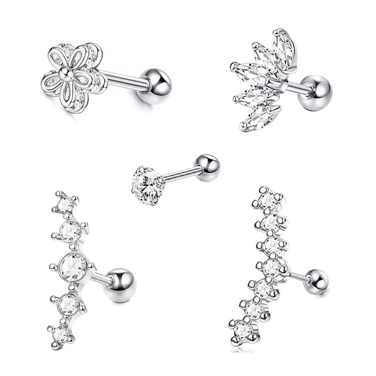 

Элегантный комплект женских серег из 5 предметов из нержавеющей стали - Элегантные серьги из синтетического циркония для повседневного женского ношения