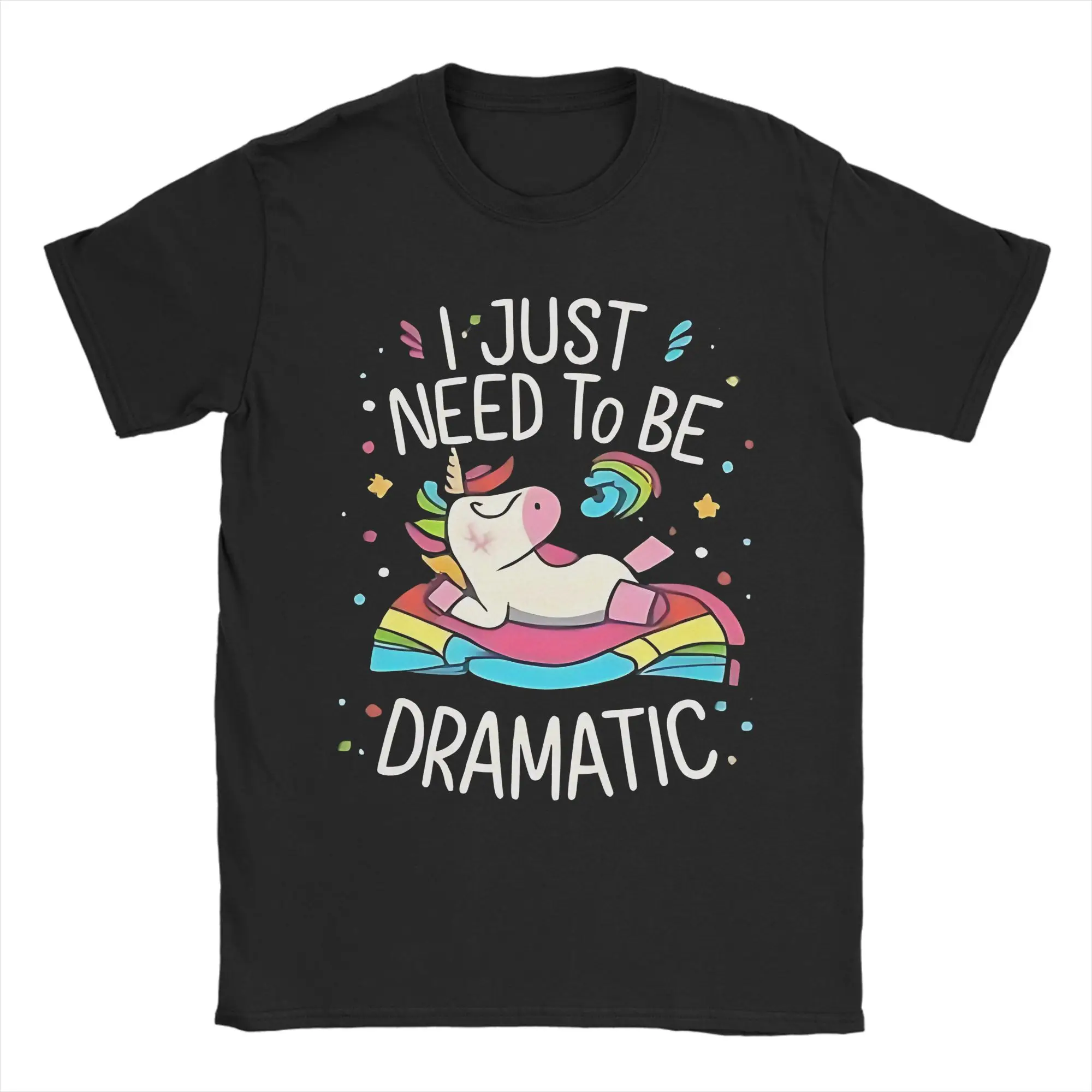 I Just Need To Be Dramatic T-Shirts Lazy Unicorn Vintage Cotton Tee Shirt Round Neck Short Sleeve T Shirts Graphic Printed Tops