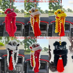 1pc Chinese Dance Lion Car Hanging Ornament Chinese Knot Tassel Rear View Mirror Lucky Charm For Home Door Knob Spring Festival