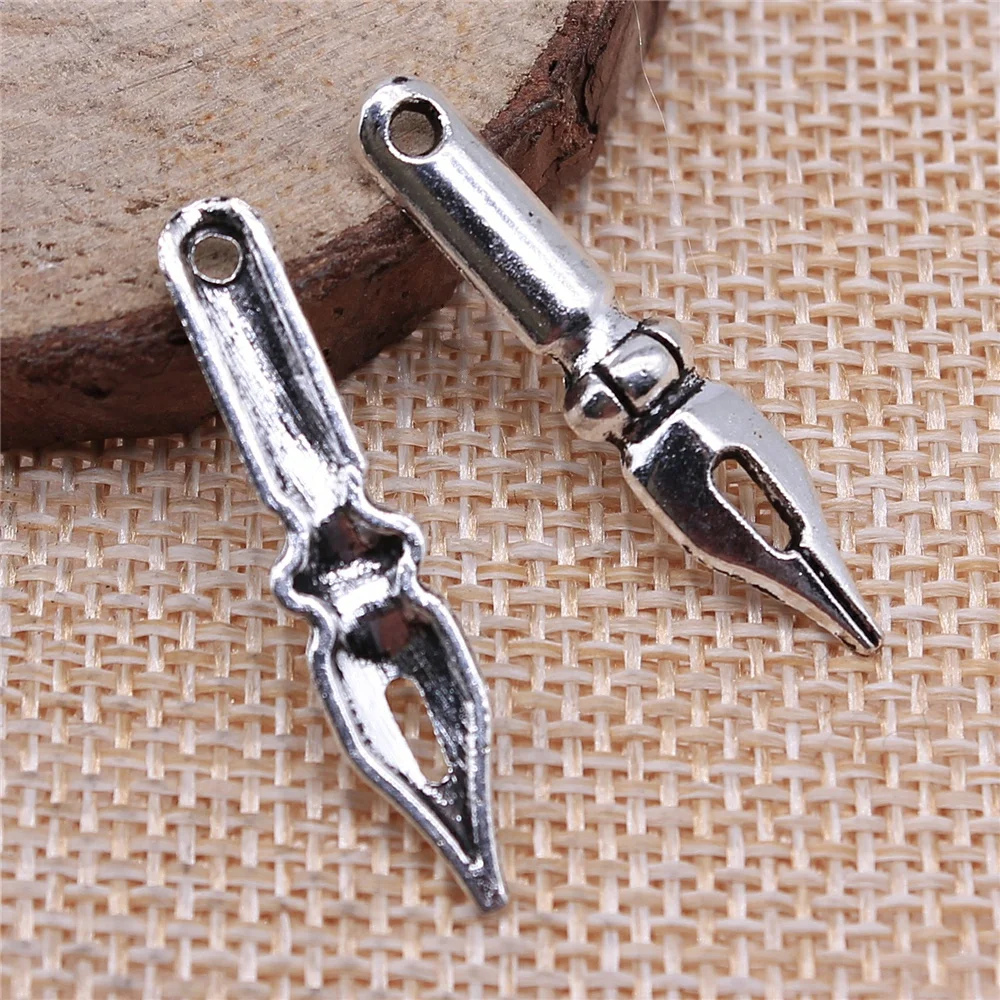 WYSIWYG 20pcs Charms Vintage Ink Nib Pen 32x7mm Antique Making Pendant Fit Tibetan Bronze Silver Color DIY Handmade Jewelry