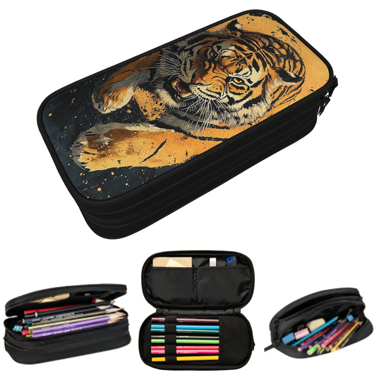 

Пенал с принтом тигра и молнии для мальчиков и девочек, школьный пенал, сумка для канцелярских принадлежностей, сумка-держатель для ручек
