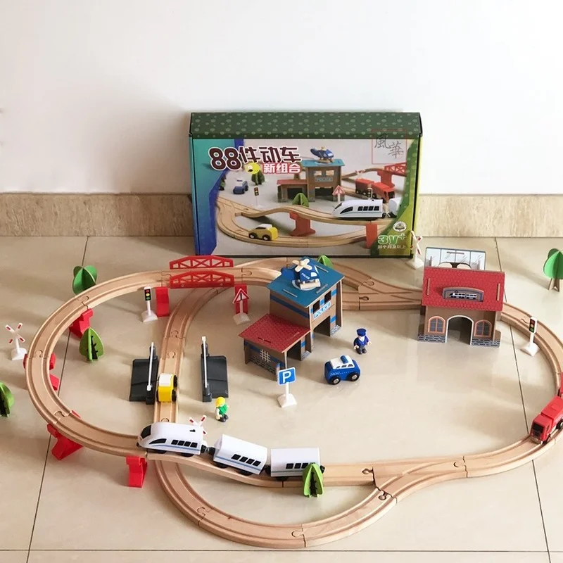 

New Color Boxed Wooden Electric Train Track 88 Piece Set Wooden Brake Combination New Combination Track Toy Educational Toys