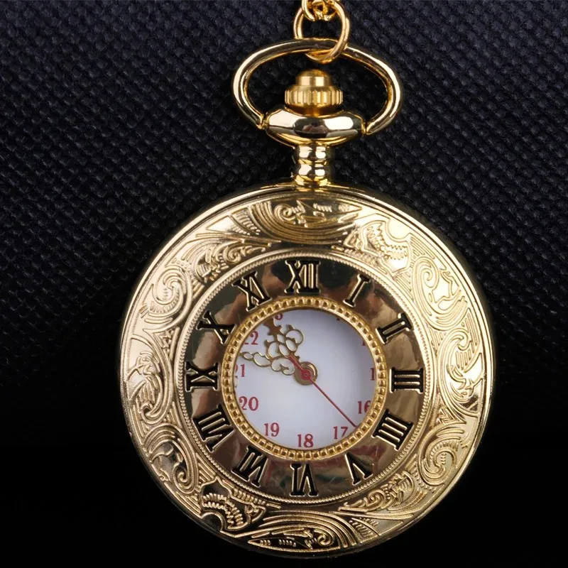 ساعة جيب كوارتز منقوشة بالذهب أرقام رومانية مينا بيضاء سلسلة بدلاية فريدة من نوعها هدية مجوهرات للنساء والرجال