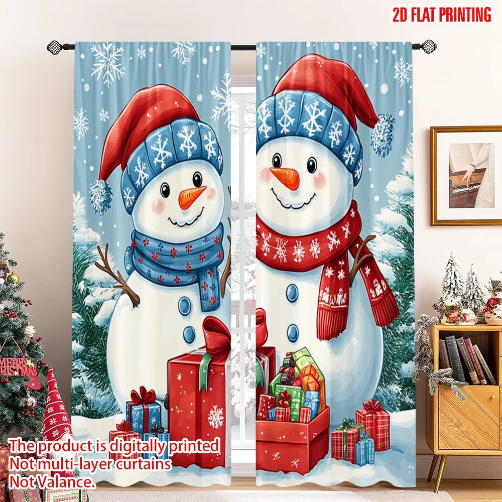 

2pcs 2D flat printing Merry Christmas Popular Window Drapes Cute Snowmen Christmas Holiday_a (2) Fabric Without Electricity 0