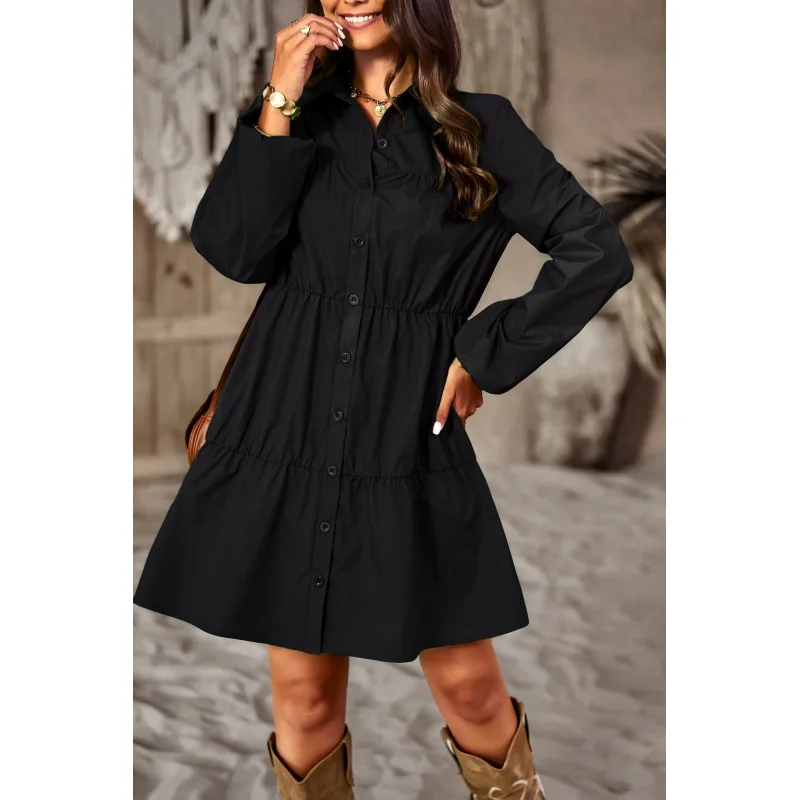 DY-Design Independent Stand Elegant Shirt Dress Spring and Summer Long Sleeves All-Matching Women