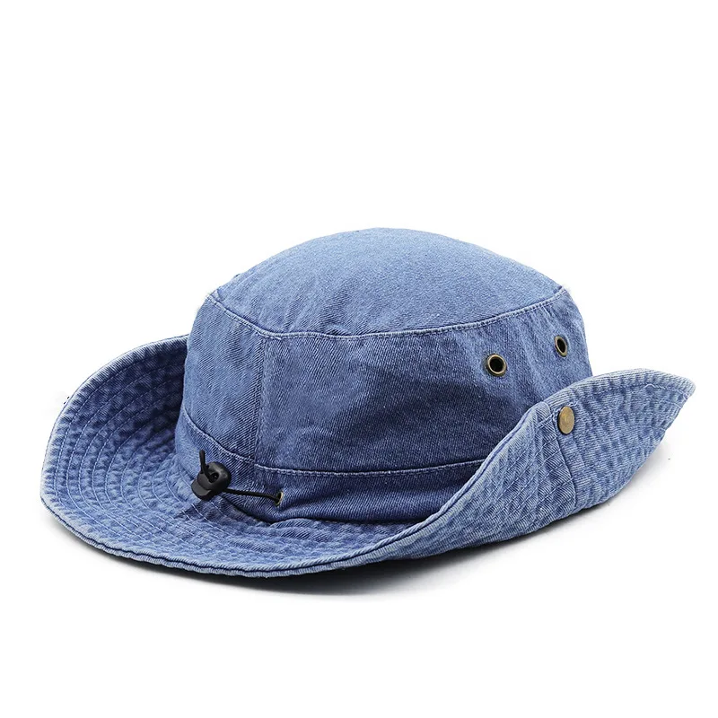 2025 Blauer Cowboy-Eimerhut mit Schnur, Herren-Denim-Strand-Sonnenhut für Damen, Outdoor, Wandern, Paar, Bob, Panama, Sommer-Fischerhut – Detail 11