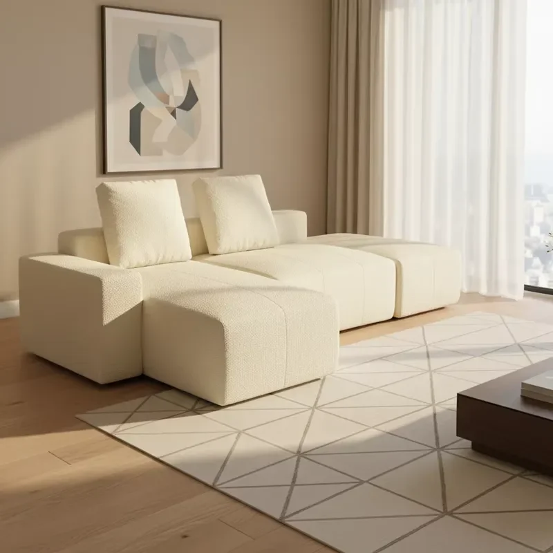 Living Room Corduroy Durable Modern Tofu Block Sectional Sofa Full Sponge Compression Modular Set