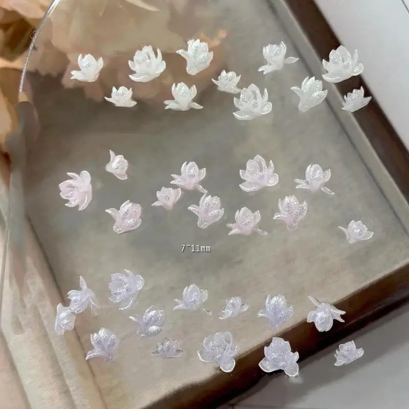 30Pcs 3D Magnolia Resin Nail Charms Shimmering Nail Art Accessories for Home DIY Manicure & Professional Beauty Salon Use