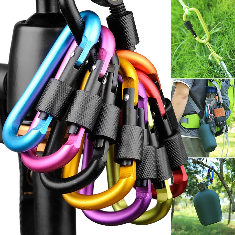 4 Stück Karabinerhaken mit Schraubverschluss, Wanderhaken mit 7mm Durchmesser Aluminiumstange, EDC Outdoor Camping Ausrüstung Haken