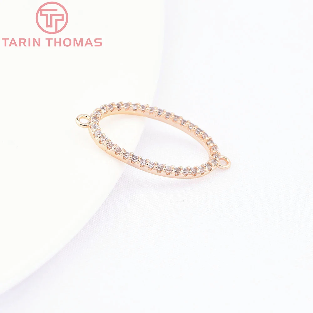 (9025) 4PCS 21x11MM 24K Gold Color Brass with Zircon 2 Holes Oval Connector Charms Pendants High Quality Jewelry Making Findings