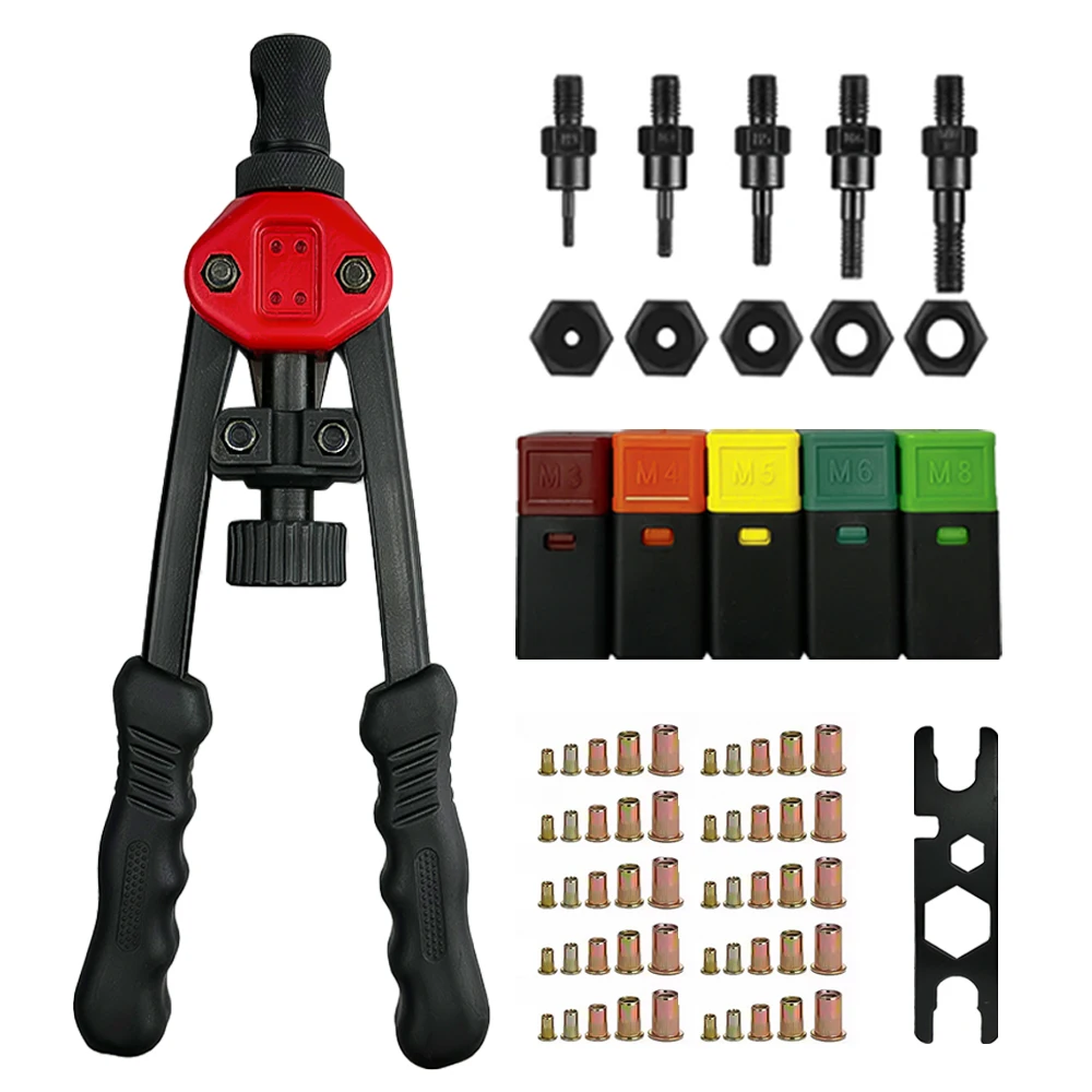 Riveter Gun Tool BT-606 Hand Threaded Rivet Nut Gun 57pcs Flat Head Thread Rivet Nuts M3 M4 M5 M6 M8 Double Handle Rivet Tools