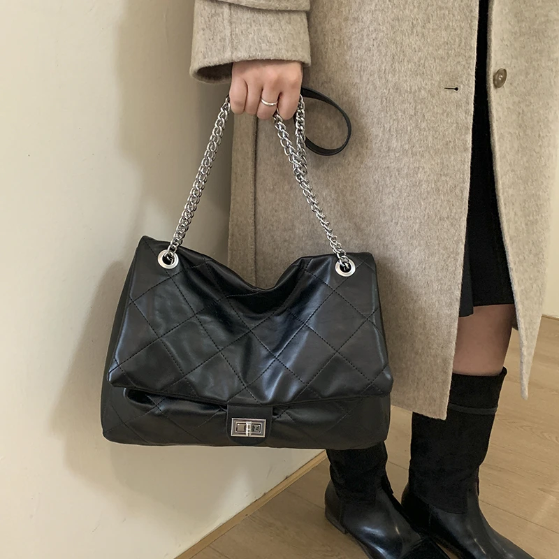 

Large Capacity Diamond Grid Chain Shoulder Bag Women's Fashionable Crossbody Bag 2025 New Style Elegant Tote Handbag
