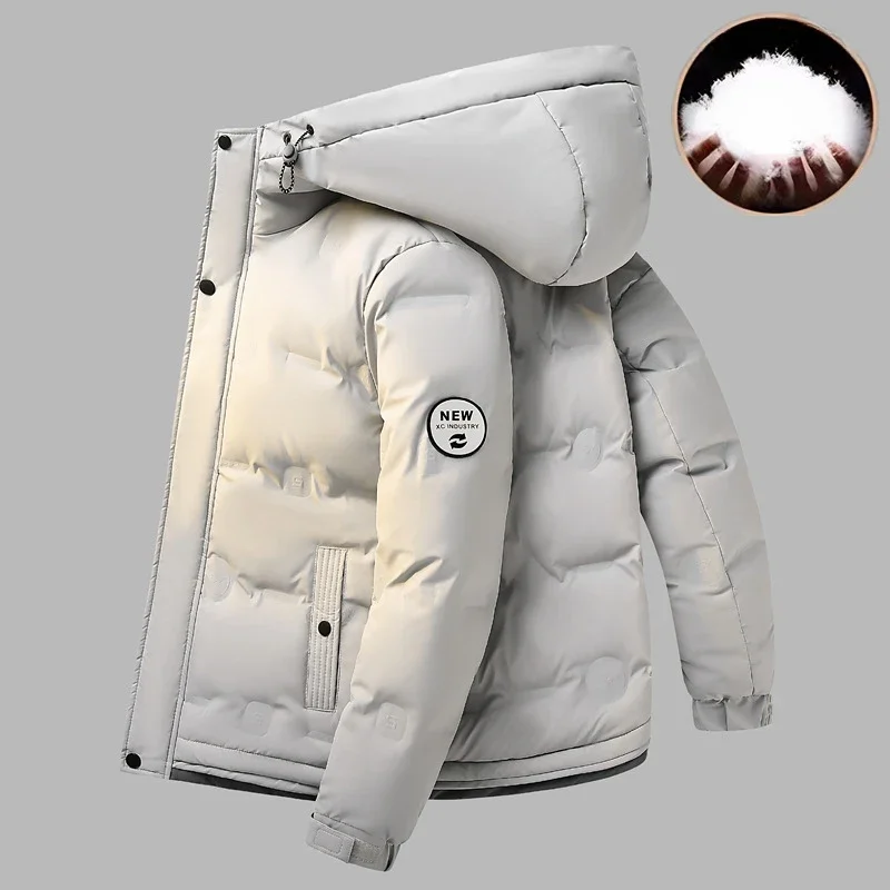 High-end winter donsjassen heren warme korte witte eendendons jas lichtgewicht capuchon lange mouw trend winddichte bovenkleding effen