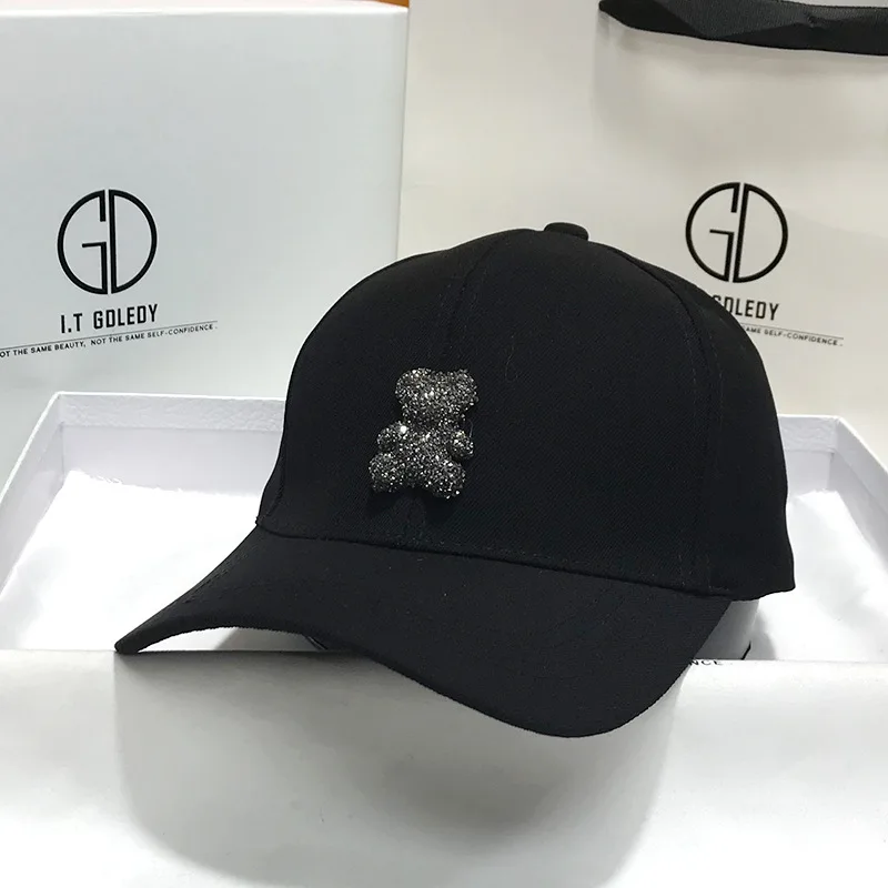 Baseball Cap for Women Fashion Designer Korean Bear Rhinestone Caps SunHats Street Kpop Outdoor Visors Hip hop Hat