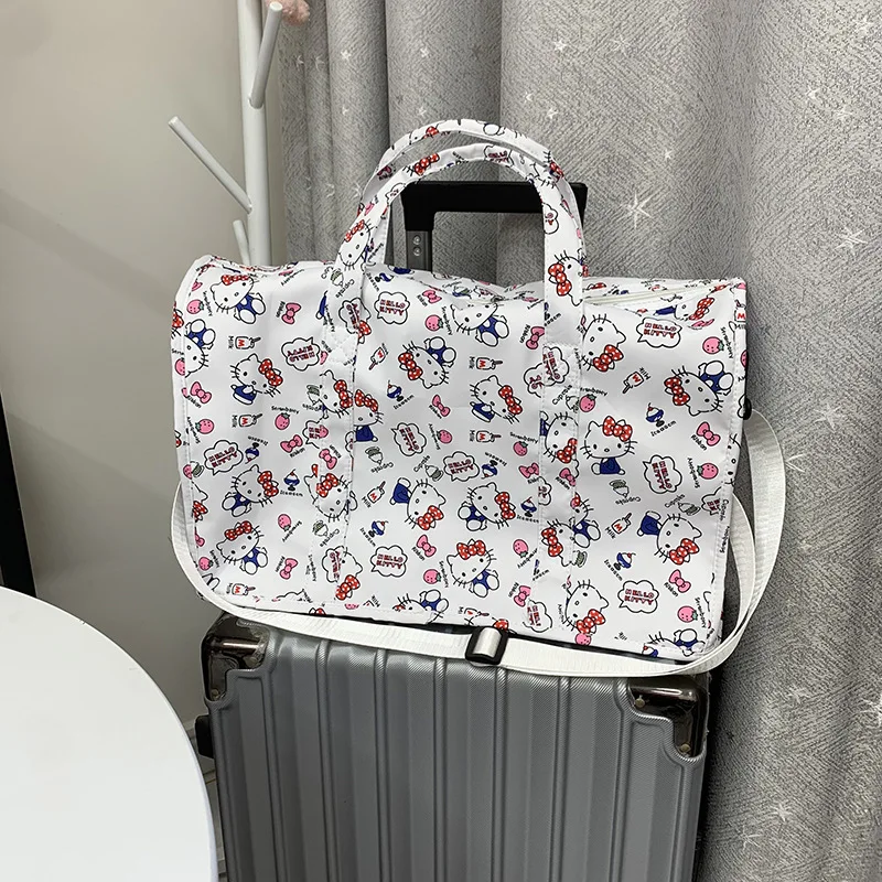 Hellokittys Sanrios Travel Bag Cartoon Cute Kawaii Cartoon Shoulder Bag Portable Fitness Crossbody Short Distance Travel Bag