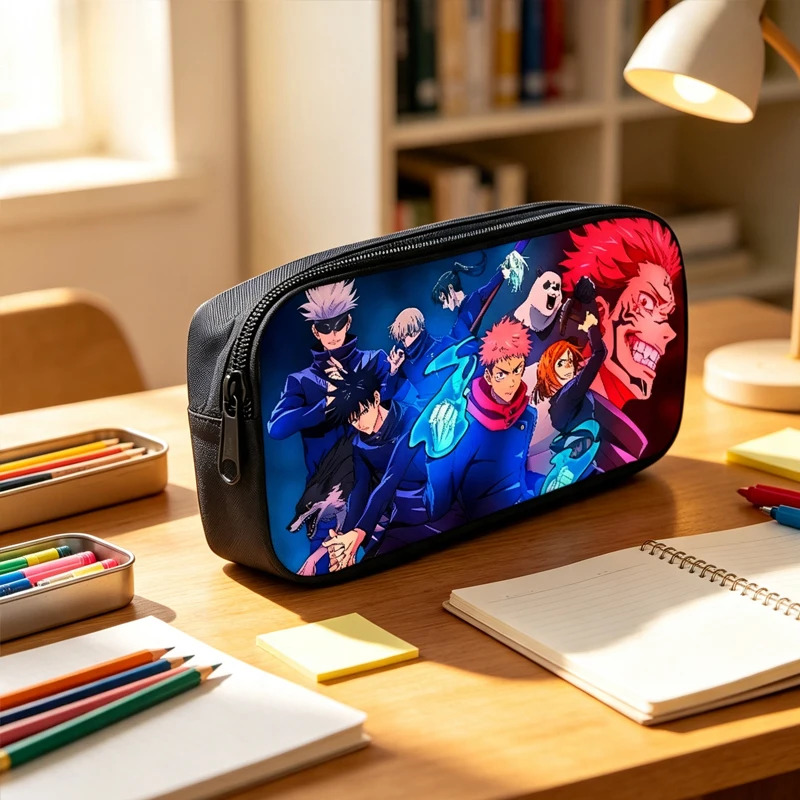 Anime Jujutsu Kaisen Pencil Pouch Large‑Capacity Pen Bag Manga Character Print Stationery Organizer for Students School Supplies