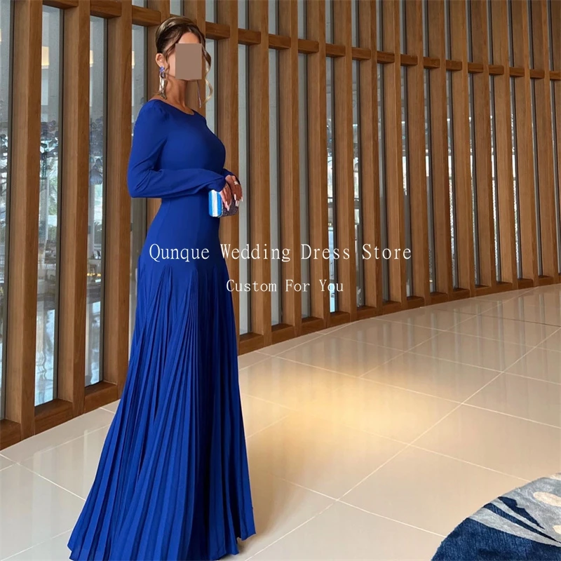 Qunque Dubai Customized Evening Dress Royal Blue Long Sleeves A Line Vestidos De Fiesta Ladies Dresses for Special Occasions