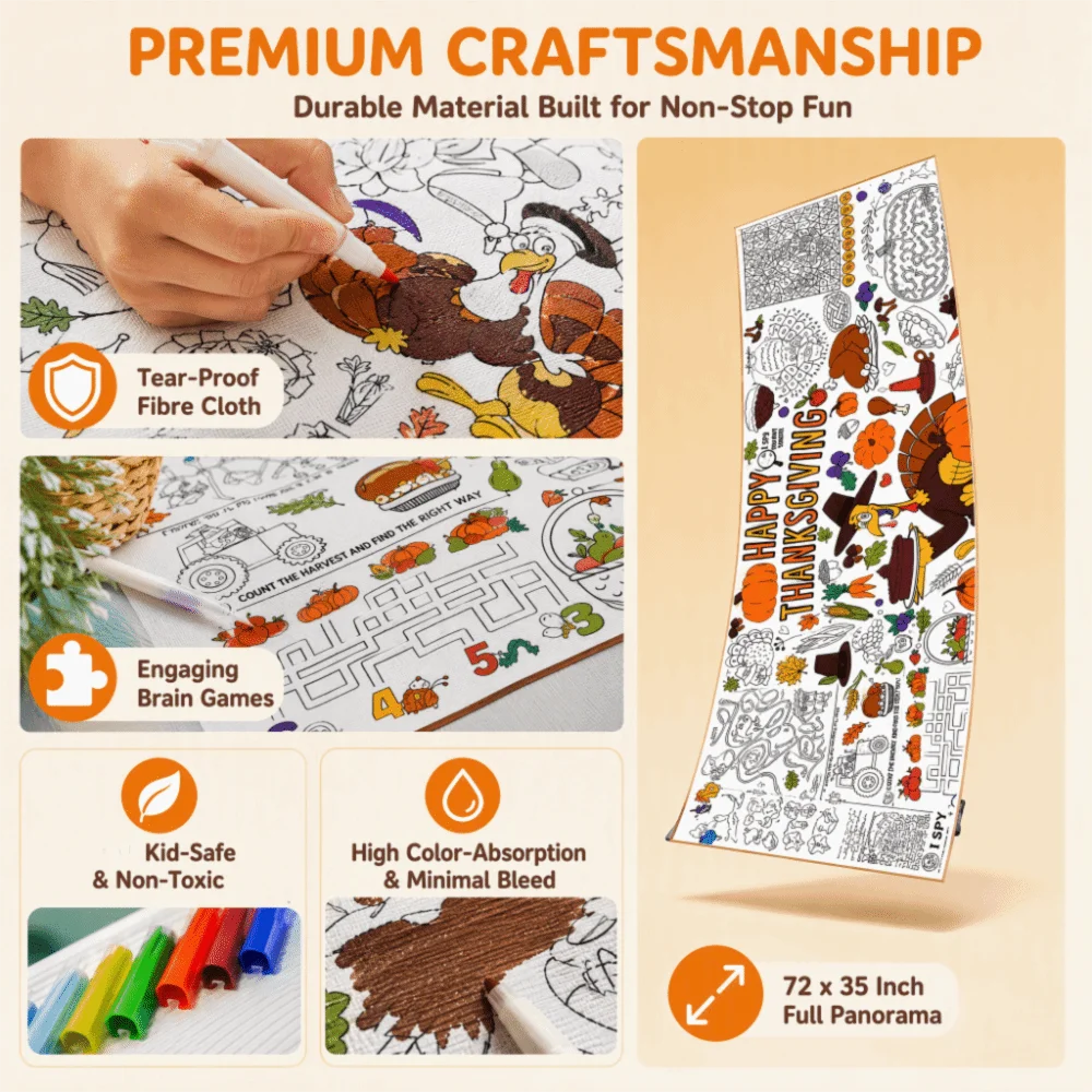 Multi Theme DIY Coloring Tablecloth Handmade Cartoon Halloween Christmas Thanksgiving Graffiti Tablecloth Waterproof Drawing
