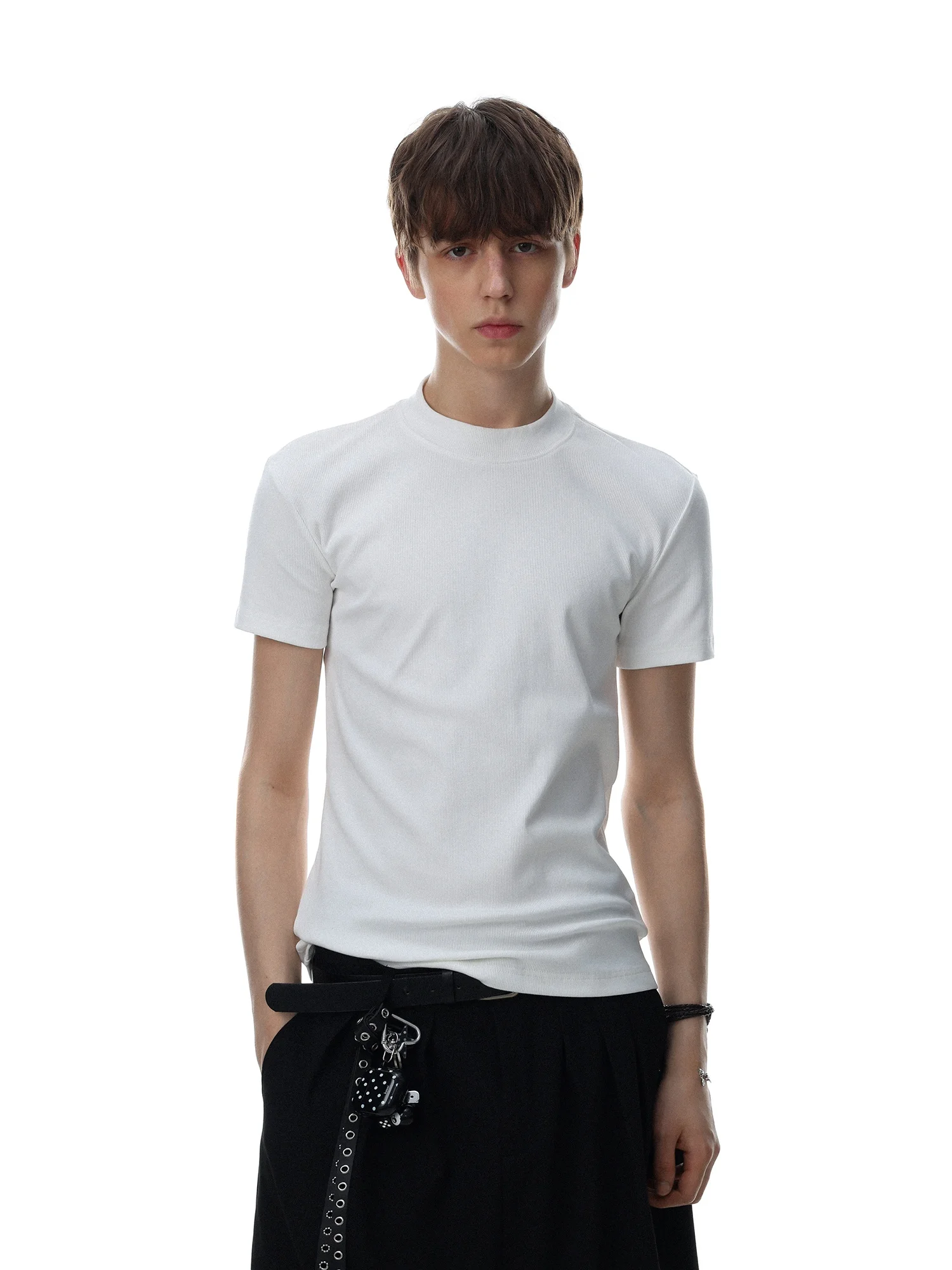 Cleanfit American Style Short Sleeve T-Shirt Unisex Slim Fit Half High Collar Versatile Commute Top Trendy Cotton Blend Skin-...