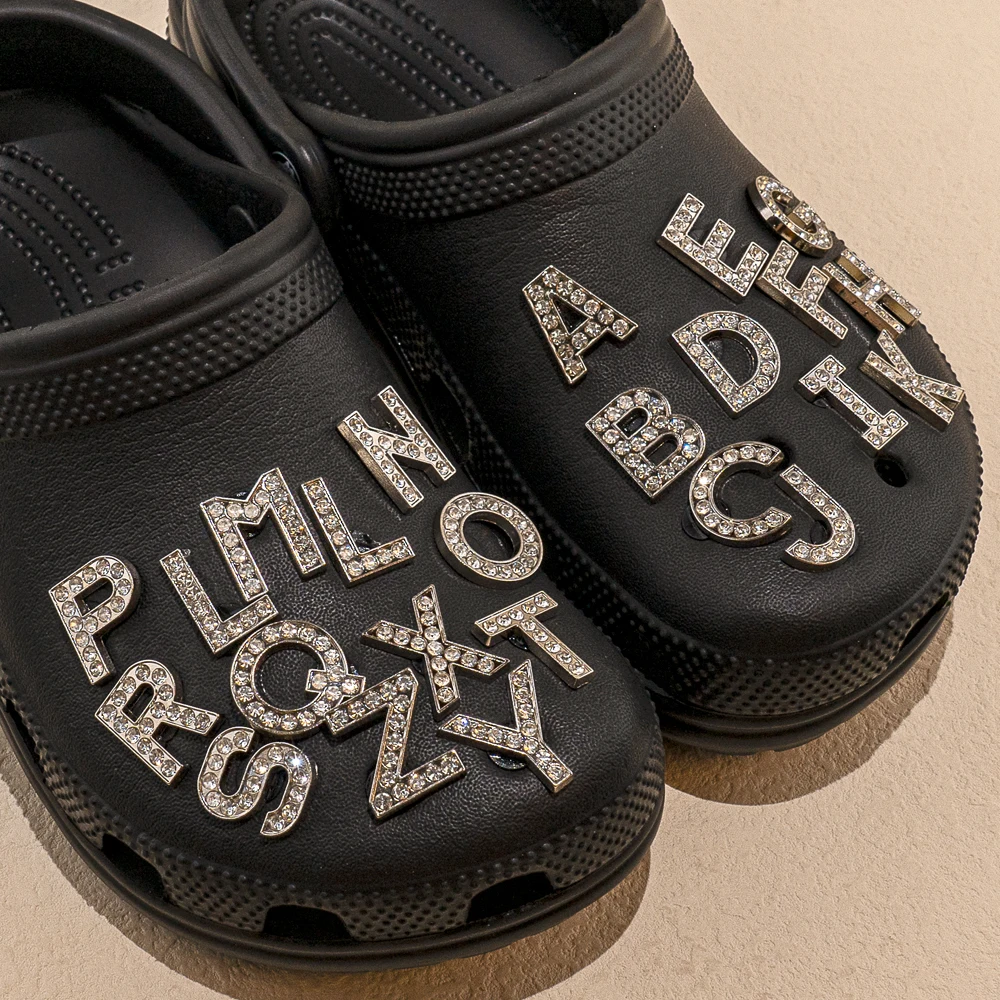 1pcs Silvery Letters Luxury Shoe Charms Alphabet Shoe Decorations Pins for Garden Sandals Women Girls Bling Favor Gifts image 2