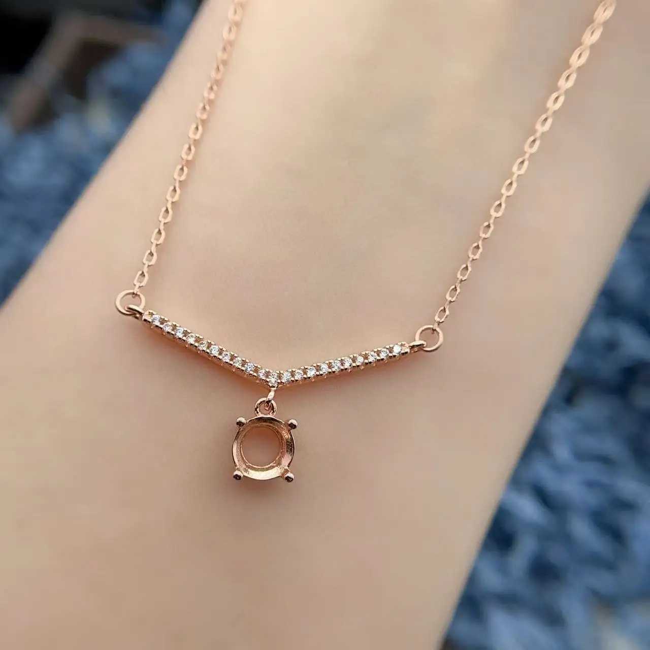 

MeiBaPJ Inlay Round 6.5*6.5mm S925 Sterling Silver Long Diamonds Necklace Pendant Empty Support Women Fine Charm Jewelry