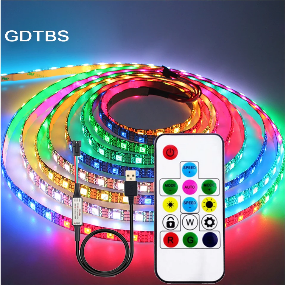 Tira de luces Led direccionables individualmente, PCB IP30 65 67 5V, 5M, WS2812B, WS2812 RGB