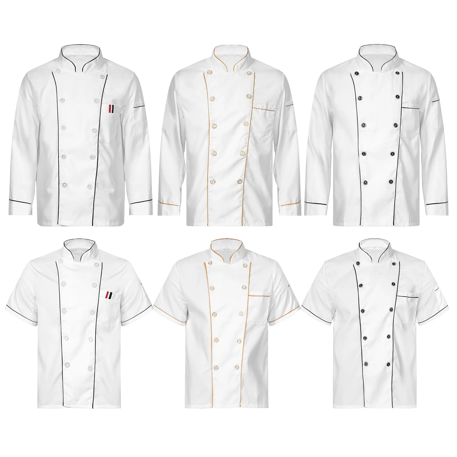 Herren Damen Chef Shirt Erwachsene Küche Arbeit Uniform Koch Jacke Mantel Hotel Restaurant Kantine Konditorei Café Food Service Kostüm