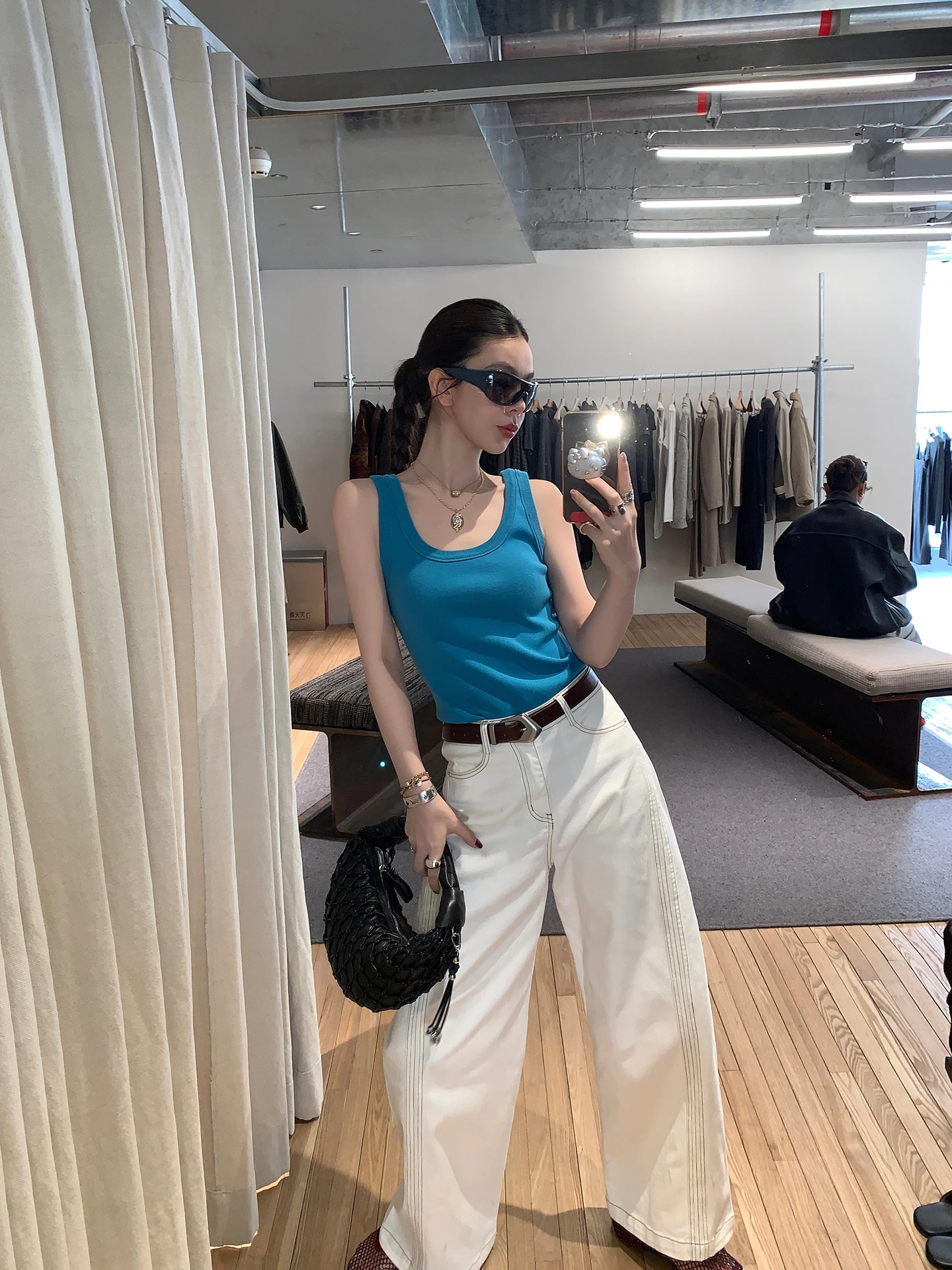 

Le Rouge Straight Leg Casual Jeans Classic White Spring Summer Cotton Denim Pants Natural Waist Button Pure Color Women's Jeans