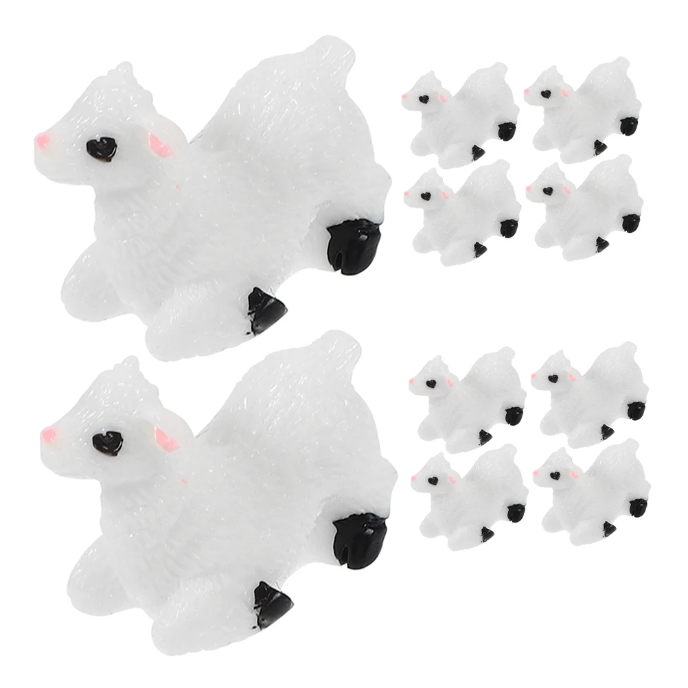 

10pcs Lamb nament Resin Animal Statue Cute Decor Trinkets Desk Garden House Accessories Cartoon Figurine