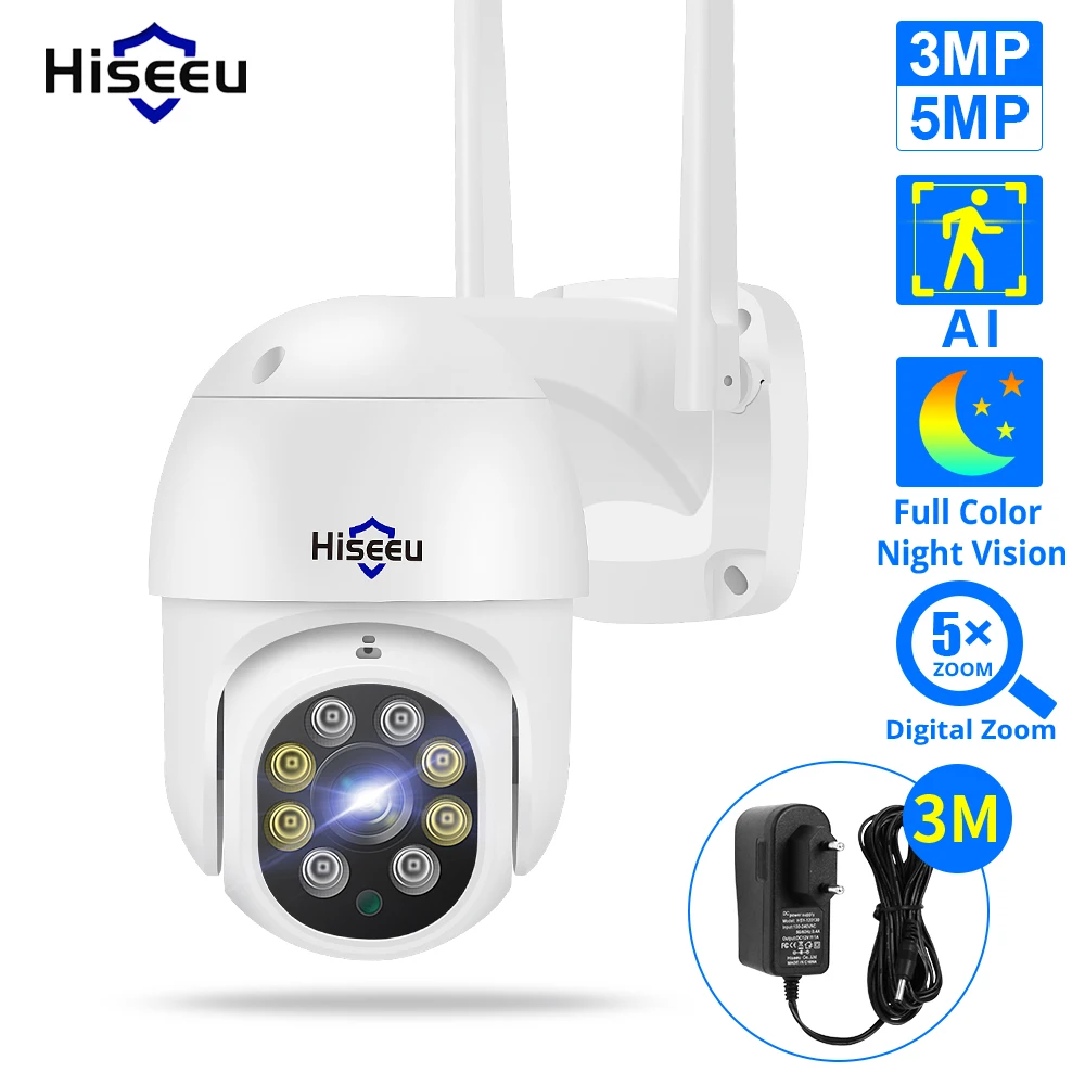 Hiseeu 8MP 4K PTZ WIFI IP Dome Camera 2MP 1080P Outdoor Waterproof Security Speed Camera SD Card Wireless IP Camera App iCsee