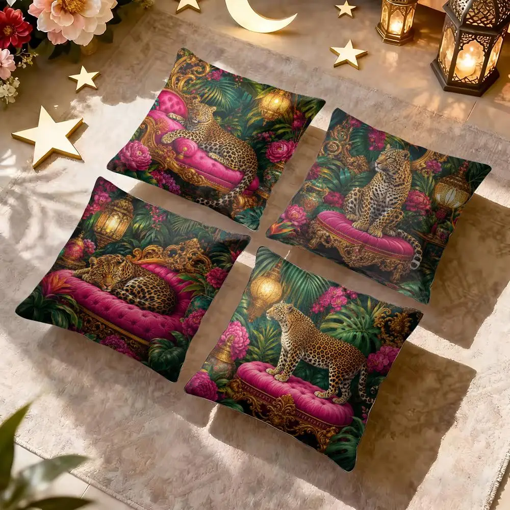 Regal Jungle Leopards Cushion Cover Soft Short Plush Pillow Cover Smooth Cozy Texture Aesthetic Cushion Case Home Decor