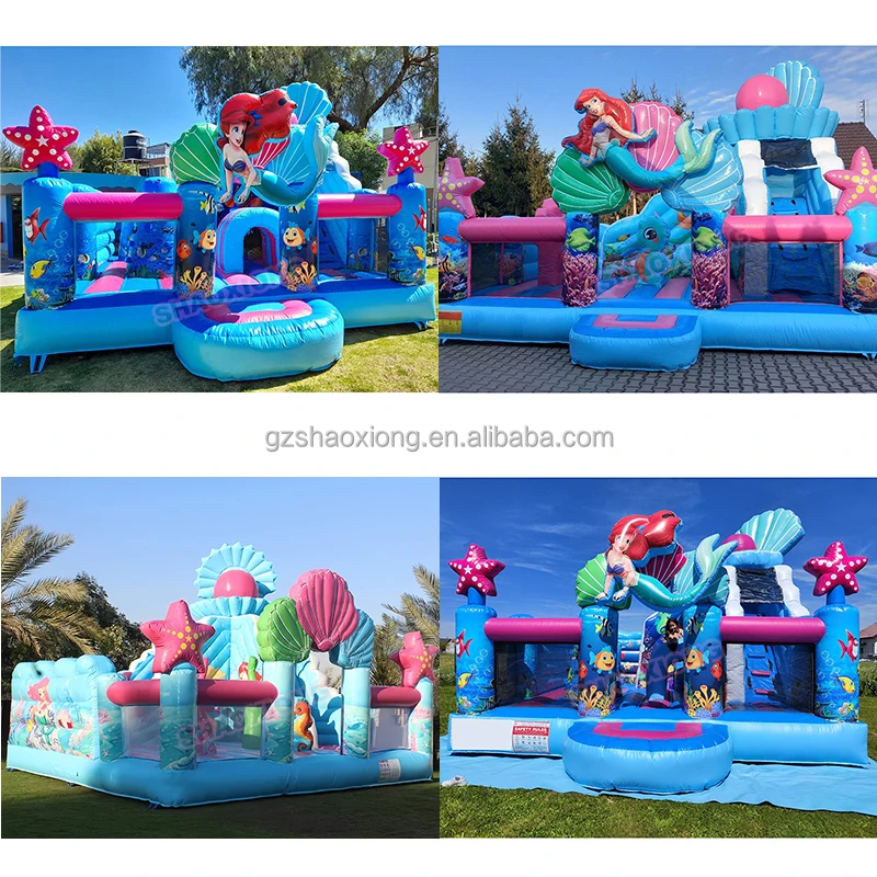 Casa de rebote inflable comercial para niños, parque infantil inflable de sirena oceánica, castillo hinchable combinado, tobogán de castillo saltador Meerjungfrau