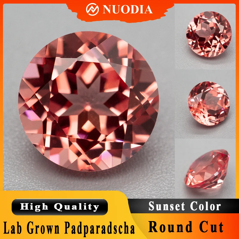 

Top Round Cut Lab Grown Padparadscha Gemstone Sunset Color Lab Sapphire Diamonds for Diy Jewelry Making Material Selectable AGL