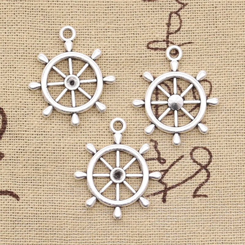 8pcs Charms Ship Wheel Helm Rudder 28x24mm Antique Silver Color Pendants Making DIY Handmade Tibetan Finding Jewelry