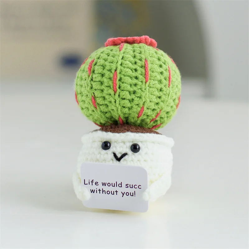 Süße gehäkelte emotionale Unterstützung gestrickte positive Energie Puppe handgemachte Kintted Puppe Auto Tisch Dekor Freunde Geschenk – Detail 7