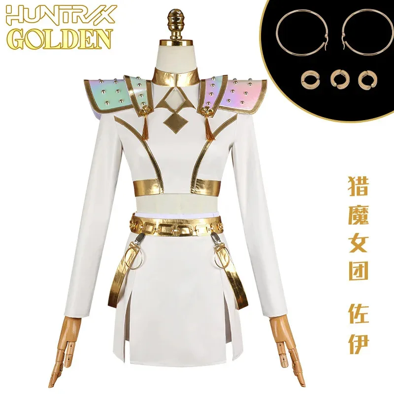 

aaa12 3KPop Zoey Cosplay Costume Black White Golden Demon Anime Hunters Roleplay Clothing Earrings Halloween Party Fantasy Suit