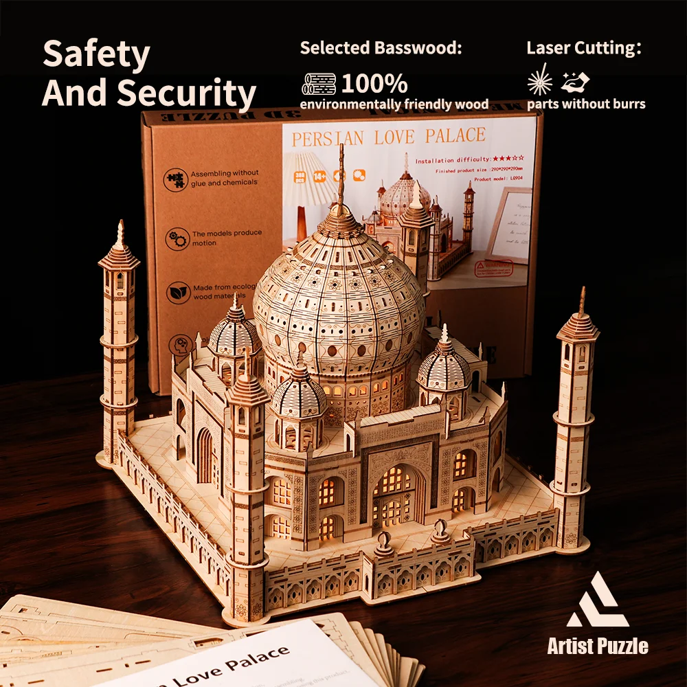 Rompecabezas 3D exquisito, juguetes educativos de madera, Castillo Real, Taj Mahal, Kit de modelo de bloques de construcción DIY, artesanía, regalos