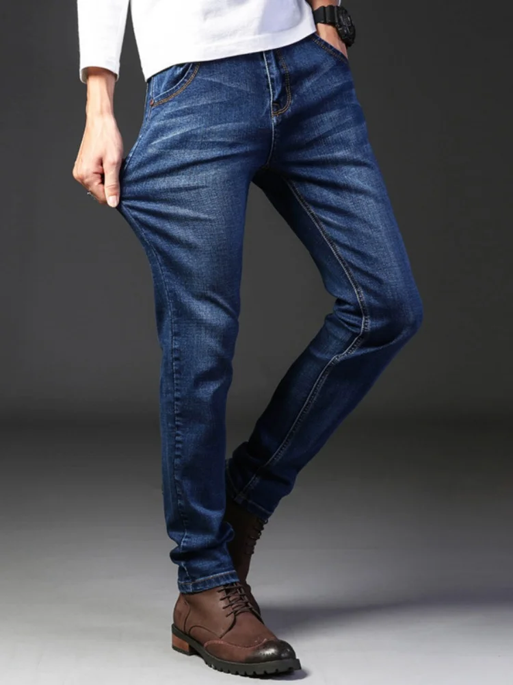 Neue Männer Licht Luxus Stretch Slim Fit Hosen Komfortable Weiche Business-Mode Gerade Casual Denim Hosen Männliche Marke Kleidung – Detail 4