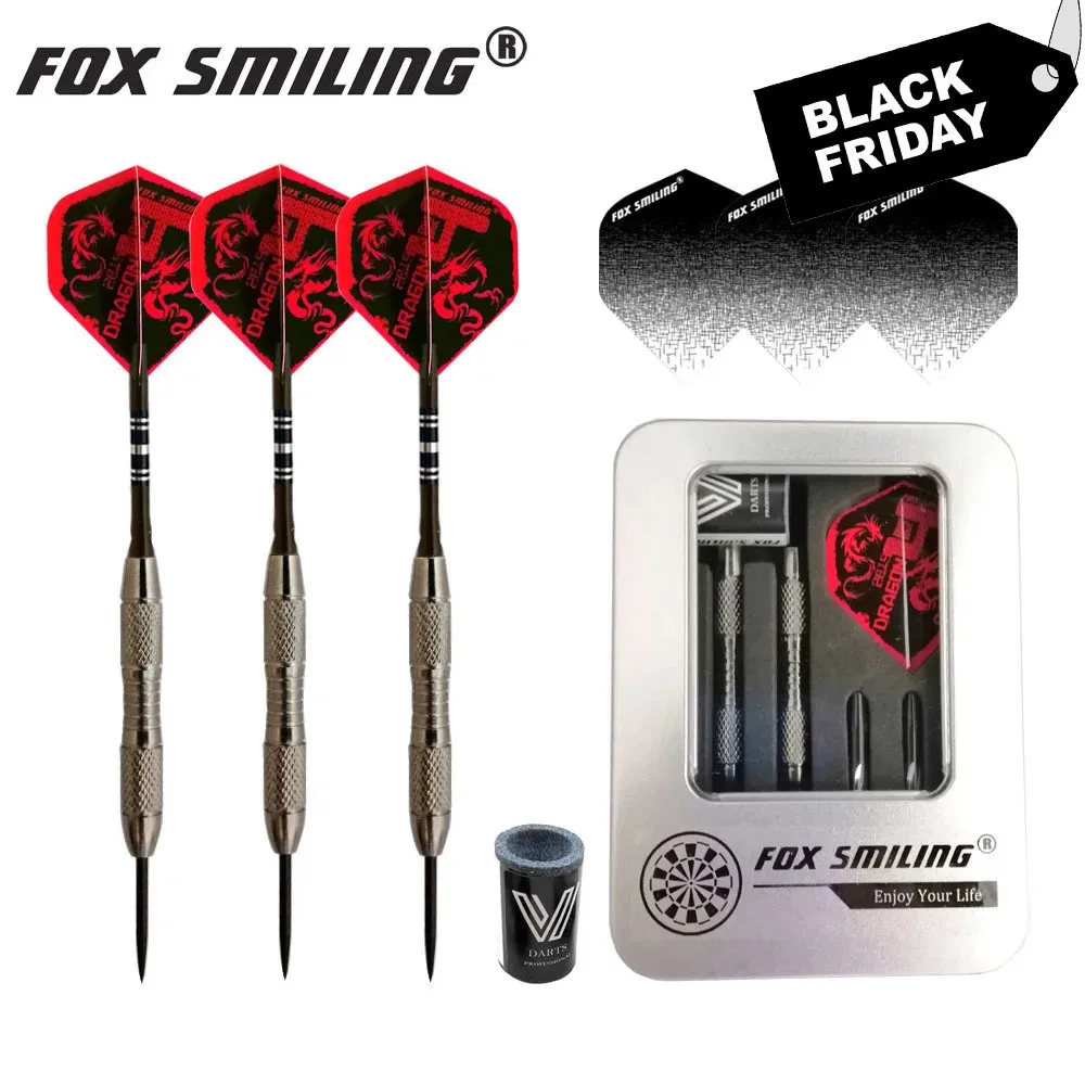 Fox Smiling 3pcs 20g Steel Darts With Aluminum Darts Shafts And Iron Box With Sharpener