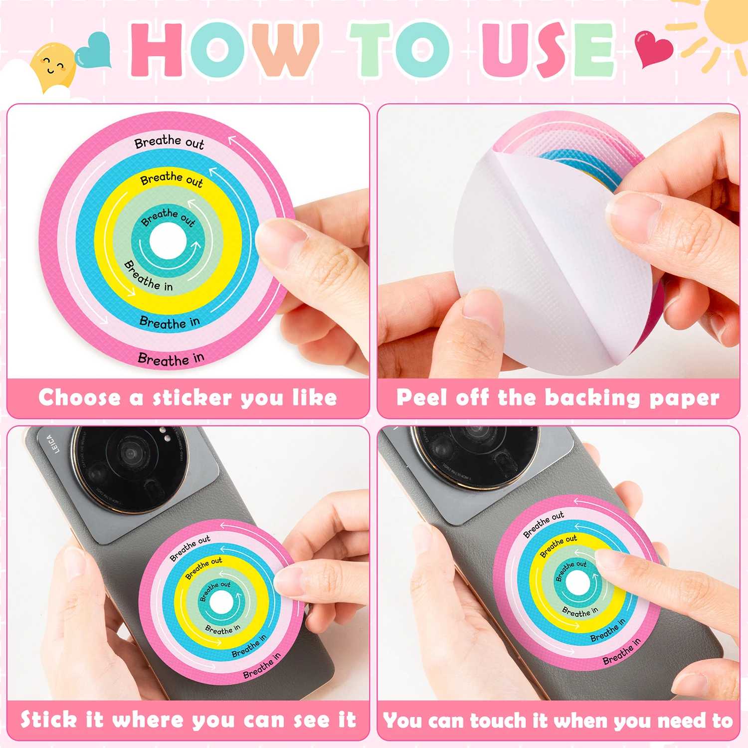 

48PCS Textured Anxiety Stickers Set Colorful Calm Strips For Breath Calm Anxiety Textured Mindfulness Bulletin Board Decorations