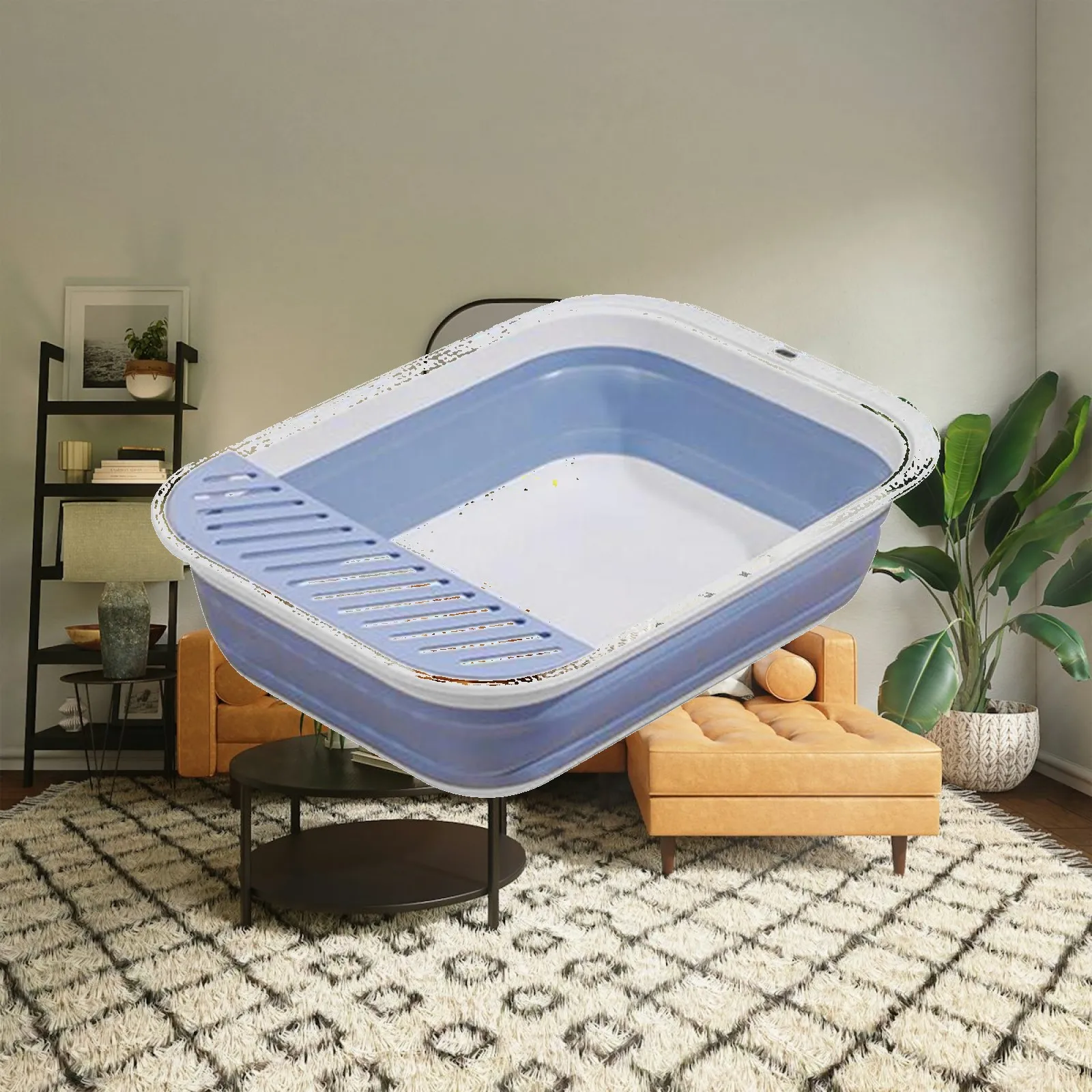Cat Litter Box Foldable Large Travel Tray with Scooper for Indoor Cats Portable Collapsible Sand Container High Sides Easy Clean