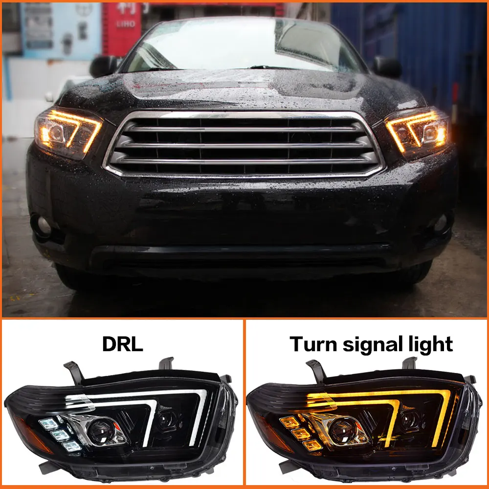 Headlights for Toyota Highlander 2007-2011 LED DRL Foco Head Lamp Turn Signal Angel Eyes Led Projector Lens  Accessories