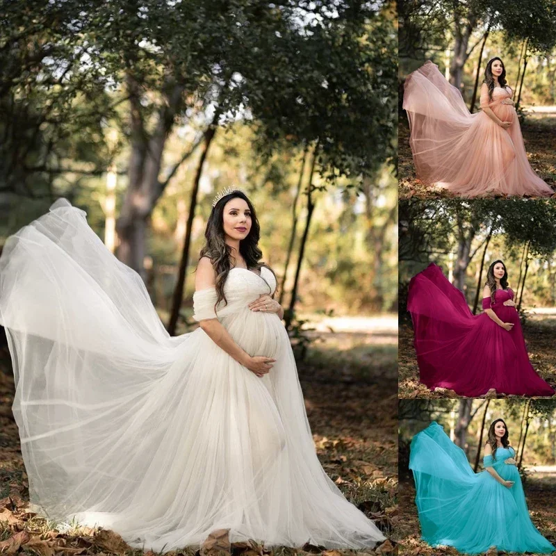 

Women's Gown Photography Props Photo Shoot Off Shoulder Lace Maternity Dress for Photoshoot Pregnancy Dresses Pregnant